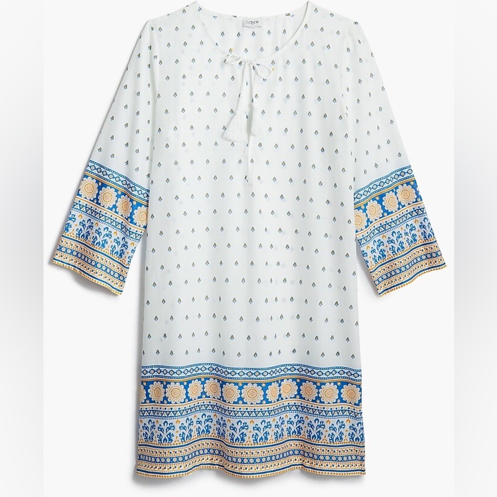 JCrew White and Blue Patterned Tunic Dress